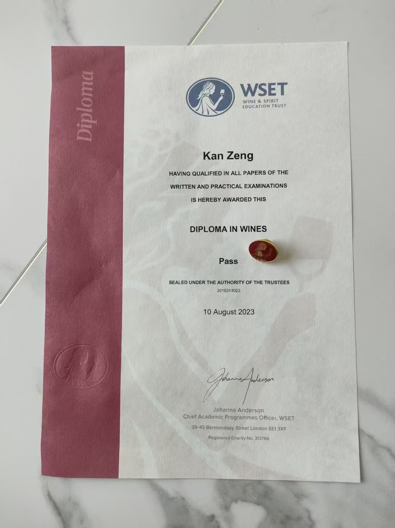 WSET Diploma 证书